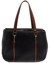 Aigner - Grained Leather Logo Metal Handle Tote - Lyst