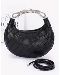 Fashnzfab - Faux Leather Braided Metal Handle Clutch - Lyst