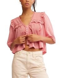 Free People - Luna Top Mauve Glow Lace V-Neck Blouse Cropped Gbo580 - Lyst