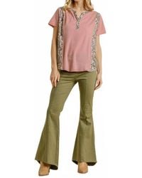 Umgee - Leopard Trim Waffle Knit Top - Lyst