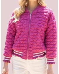 Voya - Catherine Quilted Striped Zip Up Bomber Jacket - Lyst