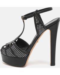 Sergio Rossi - Monochrome Leather And Straw Platform Sandals - Lyst