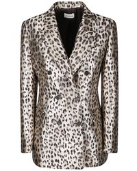 P.A.R.O.S.H. - Double-Breasted Leopard Print Blazer With Textured Finish - Lyst