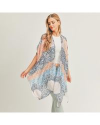 TRUEDAMES - Floral Leaf Patterned Cover Up Kimono Poncho - Lyst