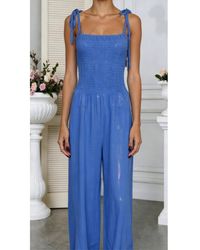 TRUEDAMES - Square Neck Smocked Wide-Leg Jumpsuit - Lyst
