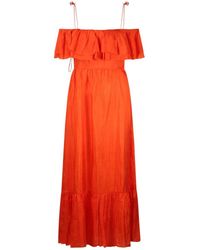 THE ROSE IBIZA - Ruffled Silk Long Dress - Lyst