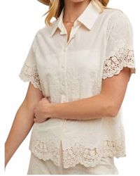 Bluivy - Cotton Embroidered Lace Trimmed Button Shirt - Lyst