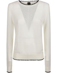 Pinko - Round Neck Sweater With Sheer Panels And Trim - Lyst