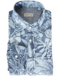 Sartorio Napoli - Floral Denim Snap Button Cotton Overshirt - Lyst