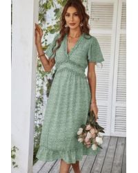 TRUEDAMES - Deep V Neck Floral Boho Ruffle Short Sleeve Dress - Lyst