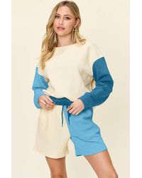 TRUEDAMES - Full Size Contrast Drop Shoulder Top And Shorts Set - Lyst