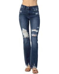Judy Blue - Mid Rise Contrast Destroy Slim Bootcut Jean - Lyst