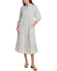 Max Studio - 3/4 Sleeve Collar Button Front Tier Midi Dress - Lyst