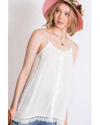 TRUEDAMES - Boho Scallop Lace Trim Detailed Button Down Solid Subtle Textured Slit Side Overlay Layered Cami Top - Lyst