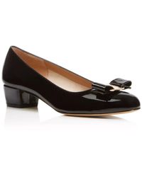 Ferragamo - Ferragamo Vara Pumps Leather Bow Detail Block Heel Zap1036 - Lyst