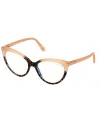 Tom Ford - Eyeglasses Cat Eye Full Rim, Colored Havana Frame And Clear Light Block Lenses Lens Ft5674-B055 - Lyst