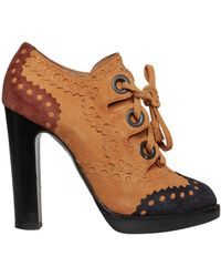 Hermès - Multicolor Suede Brogue Detail Lace Up Round Toe Platform Booties - Lyst