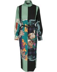 Ferragamo - Mandarin Collar Maxi Silk Dress - Lyst
