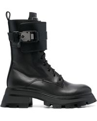 DKNY - Sava Combat Lace-Up Metallic Accents Leather Ankle Boots - Lyst