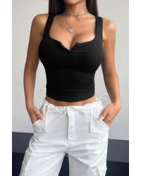TRUEDAMES - Plain Quarter Button Square Neck Fit Tank - Lyst