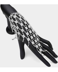 Fashnzfab - Rhinestone Paved Square Pointed Hand Chain Evening Bracelet - Lyst