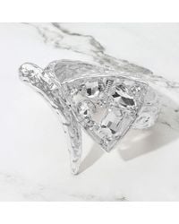 Fashnzfab - Bold Abstract Stone Cluster Accent Hammered Metal Hinged Bangle Cuff Bracelet Clear, Rhodium - Lyst