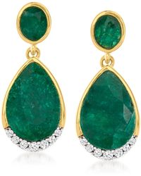 Ross-Simons - Emerald And . Diamond Drop Earrings - Lyst