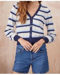Isla - Ayla Pointelle Stripe V Cardigan - Lyst