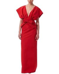 Carolina Herrera - V-Neck Fan Bodice Silk Column Gown - Lyst