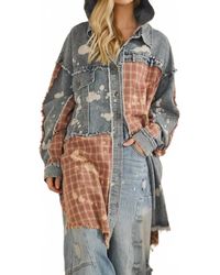 Oli & Hali - Bleached Plaid Long Shacket With Hoodie - Lyst