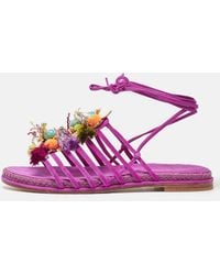 Stuart Weitzman - Suede Embellished Lace Up Slide Flats - Lyst