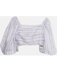 Sandro - Lilac Stripe Linen Blend Blonvilla Cropped Top - Lyst
