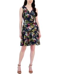 Connected Apparel - Floral Print Above Knee Fit & Flare Dress - Lyst