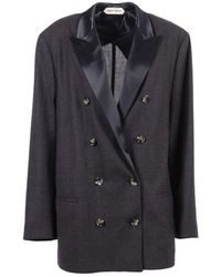 Alberta Ferretti - Double-Breasted Virgin Wool Jacket With Satin Lapel - Lyst