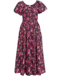 Ulla Johnson - Cecile Short Puff Sleeves Ruched Midi Dress Zinnia Red - Lyst