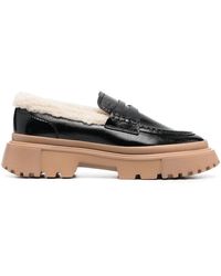 Hogan - Shearling Lining Leather Loafers - Lyst