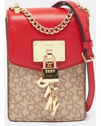 DKNY - /beige Monogram Coated Canvas And Leather Elissa North South Crossbody Bag - Lyst