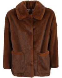 Herno - Cropped Faux Fur Jacket With Classic Shirt Collar - Lyst