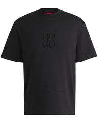 HUGO - Interlock-Cotton T-Shirt With Stacked Logos - Lyst