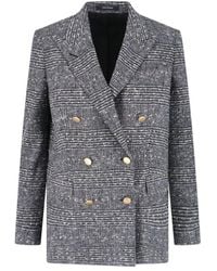 Tagliatore - Tailored Double-Breasted Jacket With Textured Plaid Pattern - Lyst