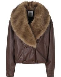 Isabelle Blanche - Faux Leather Fur Collar Bomber Jacket - Lyst