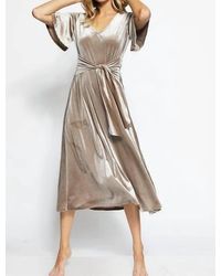Bibi - V-Neck Velvet Midi Dress - Lyst