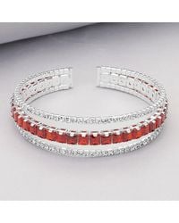 Fashnzfab - Square Cut Cz Stone Accented Split Evening Bracelet Clear, Siam - Lyst