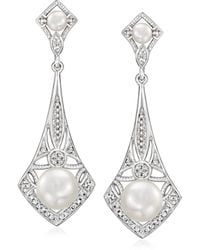 Ross-Simons - 3.5-7.5mm Cultured Pearl And . Diamond Vintage-style Drop Earrings - Lyst