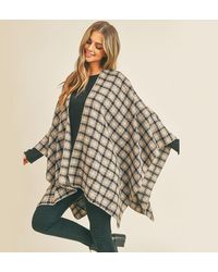TRUEDAMES - Plaid Check Pattern Ruana Poncho - Lyst