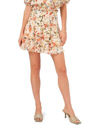 1.STATE - Floral Print Smocked Mini Skirt - Lyst