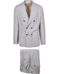 Eleventy - Double-Breasted Stretch Wool Suit With Unlined Jacket And Pleated Trousers - Lyst