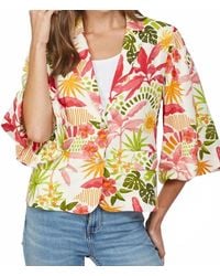 Fate - Tropical Print Cropped Linen Blend Blazer - Lyst