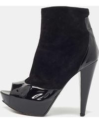 Sergio Rossi - Patent And Suede Leather Baltimora Peep Toe Platform Ankle Boots - Lyst