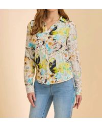 Fdj - Split Neck Print Long Sleeve Cotton Print Blouse - Lyst